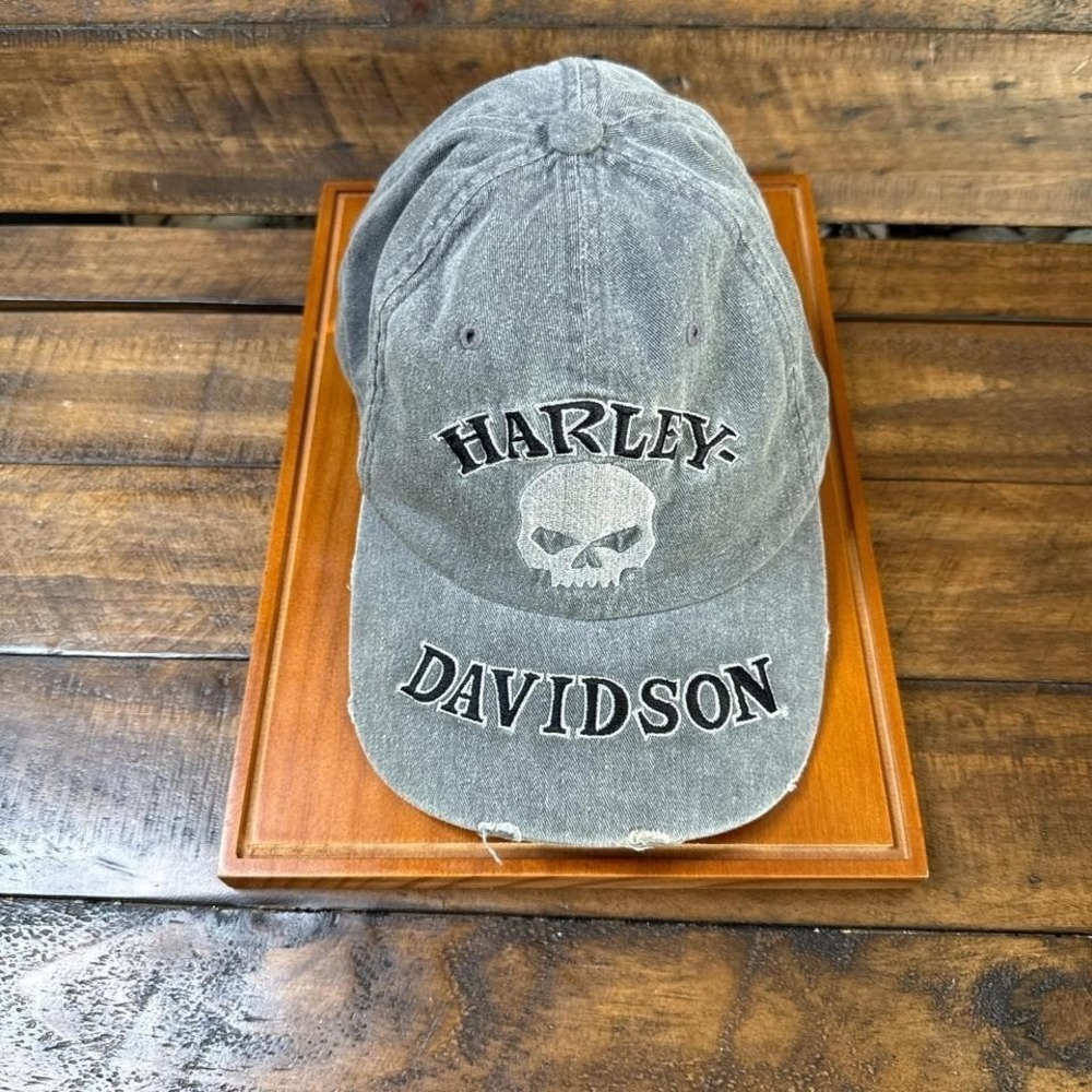 Harley Davidson Skull Distressed Cap Gray Strapback Biker Hat